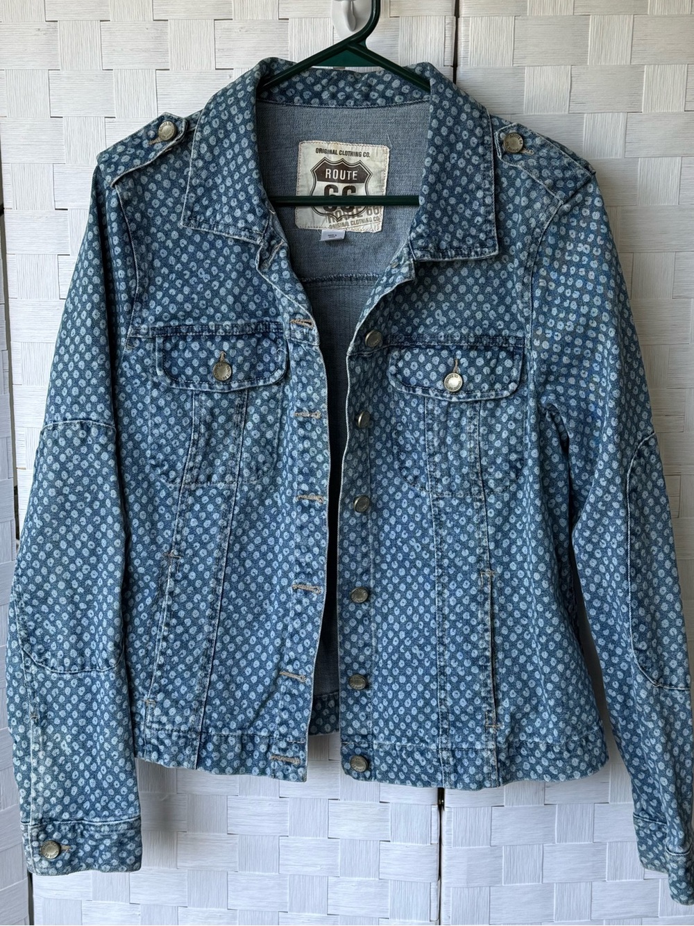 Route 66 Leopard Print Denim Jean Jacket Women’s L Y2K 90s Animal Print